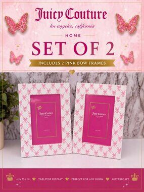 Juicy Couture Bow Print Photo Frame Set 2 Pink 4x6 Tabletop Decor